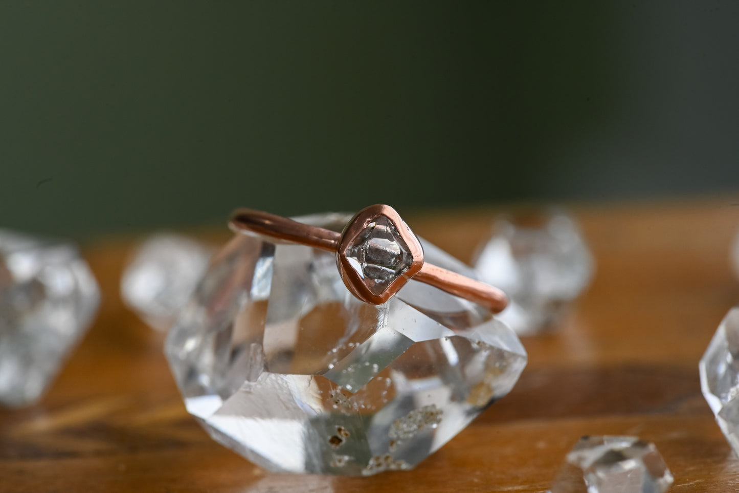 Hand Forged Solid Copper Herkimer Diamond Ring Size 8