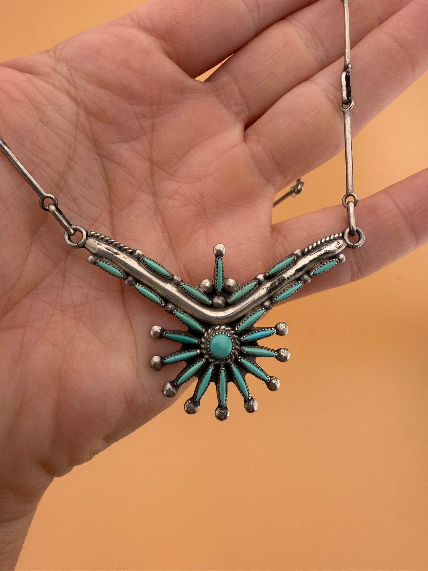 Vintage Zuni Artist E.B.W. Signed Needlepoint Necklace & Earrings Set – Handcrafted Native American Jewelry