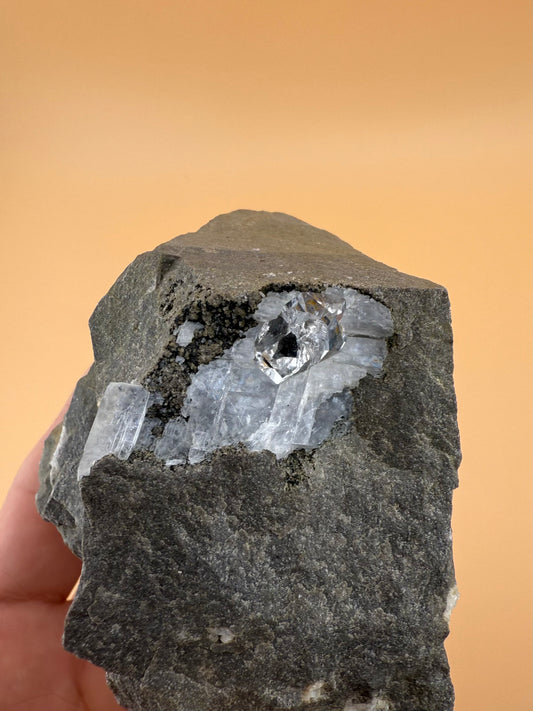 In Matrix Water Clear Herkimer Diamond in Calcite